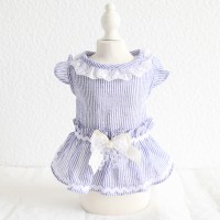 Petstyle spring and summer new vertical striped ruffle skirt dress dog clothes cat skirt