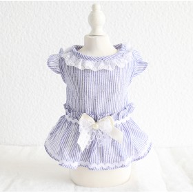 Petstyle spring and summer new vertical striped ruffle skirt dress dog clothes cat skirt