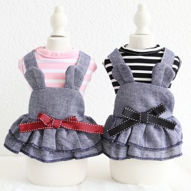 Petstyle spring and summer new bear stripe denim skirt strap dress dog clothes cat skirt