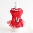 Petstyle spring and summer new sweet rabbit round neck plaid skirt dress dog clothes cat skirt