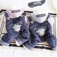 petstyle autumn and winter shark baby striped hooded four-legged clothing pet thick warm clothing denim