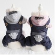 petstyle autumn and winter shark baby striped hooded four-legged clothing pet thick warm clothing denim