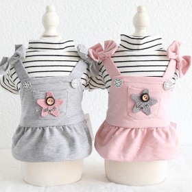 Petstyle autumn and winter new striped shoulder strap bow strap skirt pet clothes dog clothing