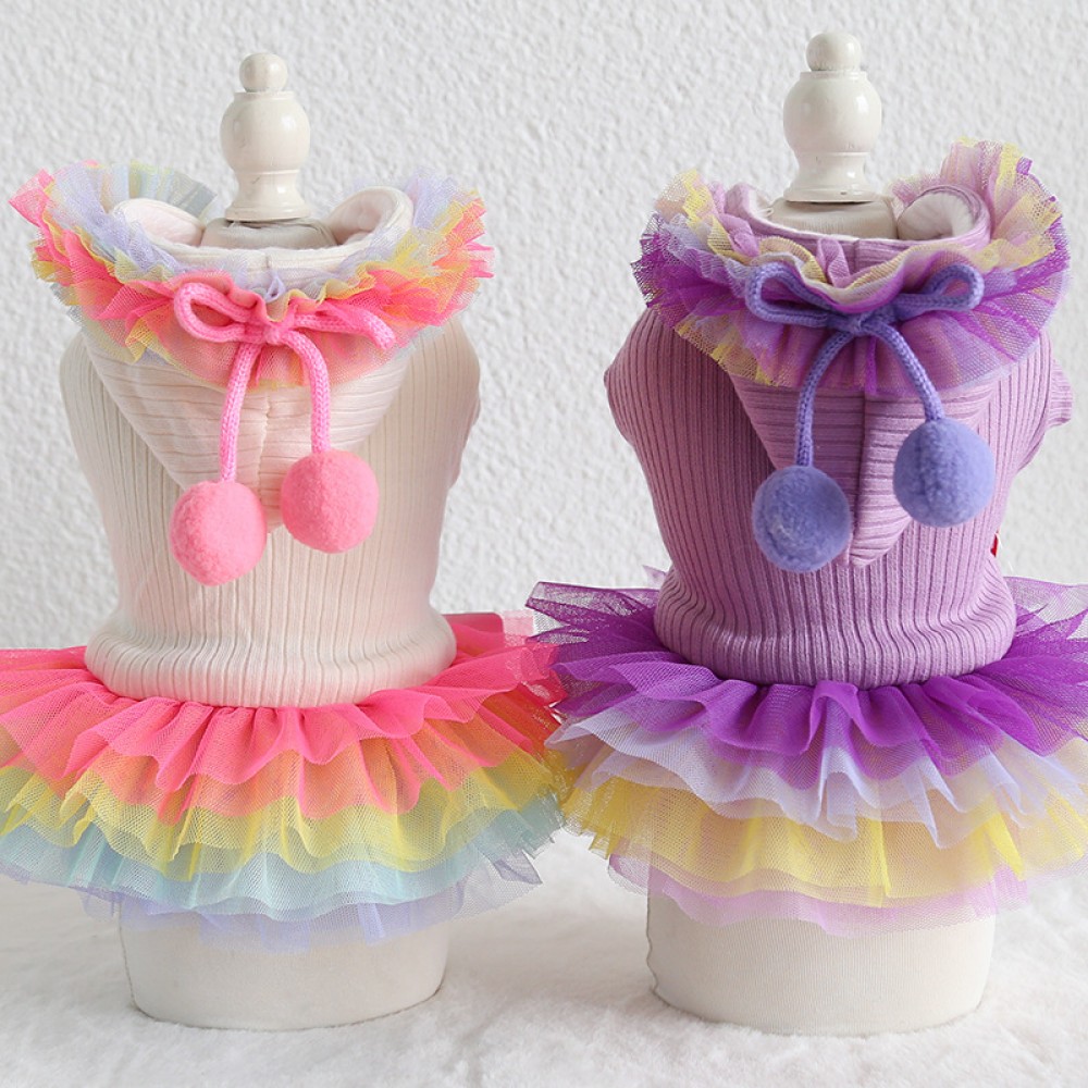 Petstyle autumn and winter new fur ball rainbow skirt pet clothes dog clothing