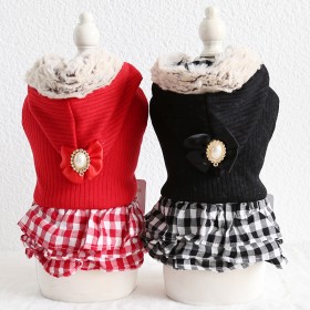 Petstyle Autumn and Winter New Dalian Hat Plaid Skirt Pet Clothes Dog Clothing
