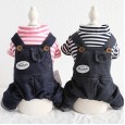 Petstyle autumn and winter new striped white label denim four-legged clothes pet clothes dog clothing