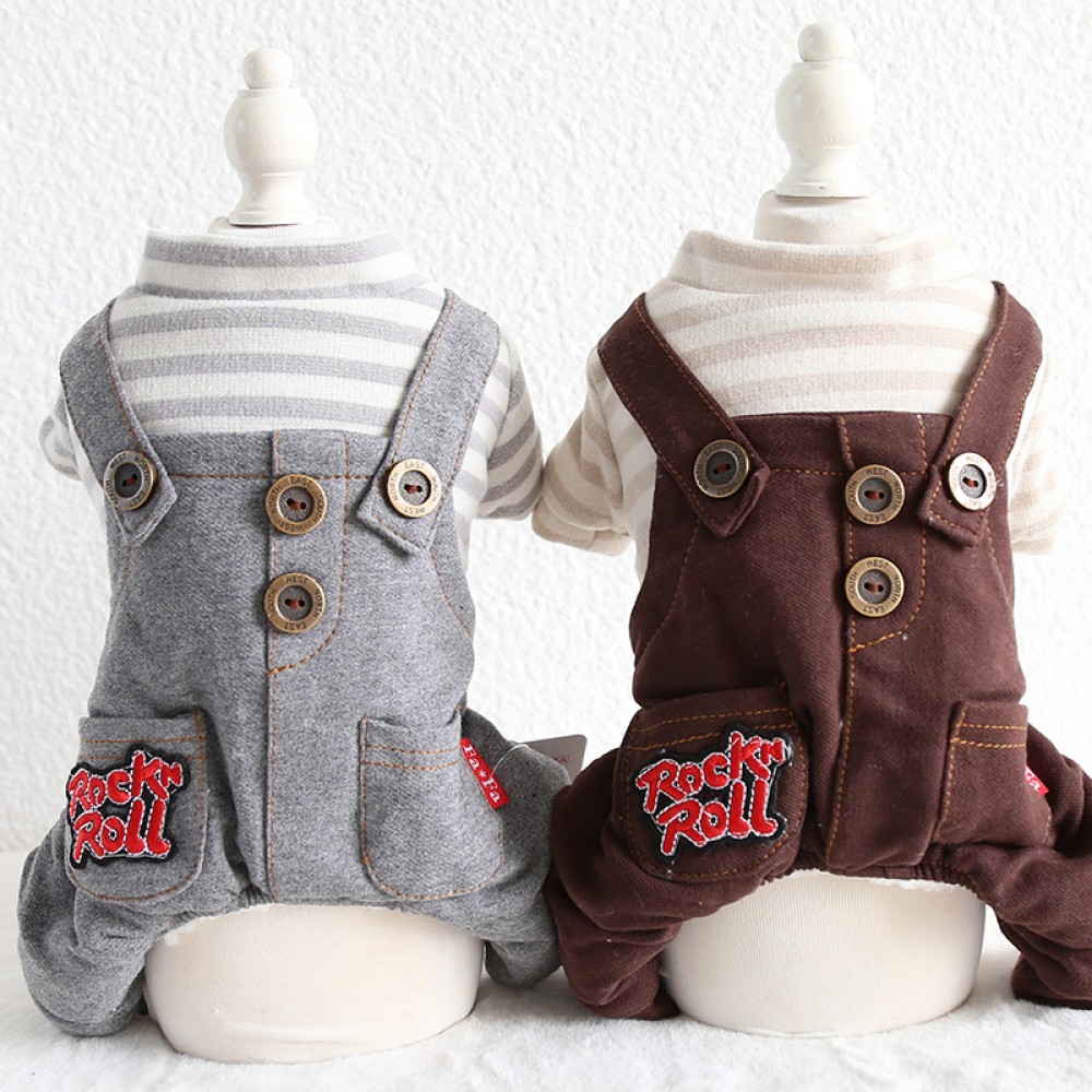 Petstyle autumn and winter new striped ROCK big denim four-legged clothes pet clothes dog clothing