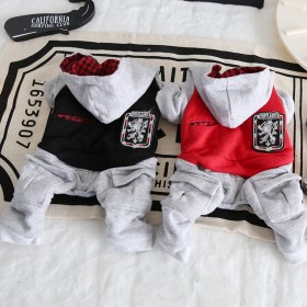 Petstyle Autumn and Winter English Plaid Four-Piece Pet Clothes Dog Clothing Evening Cotton