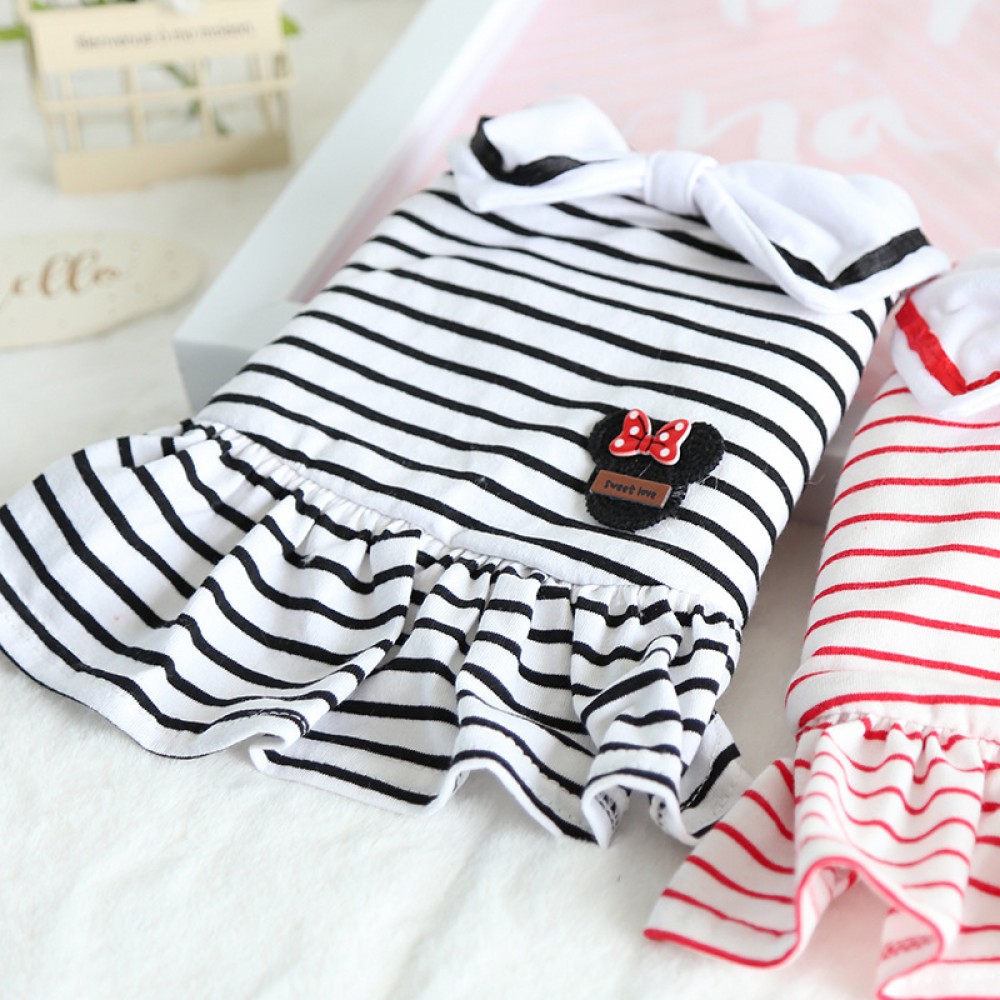 petstyle autumn and winter big bow striped skirt pet dog cotton skirt plus velvet bib cat owner
