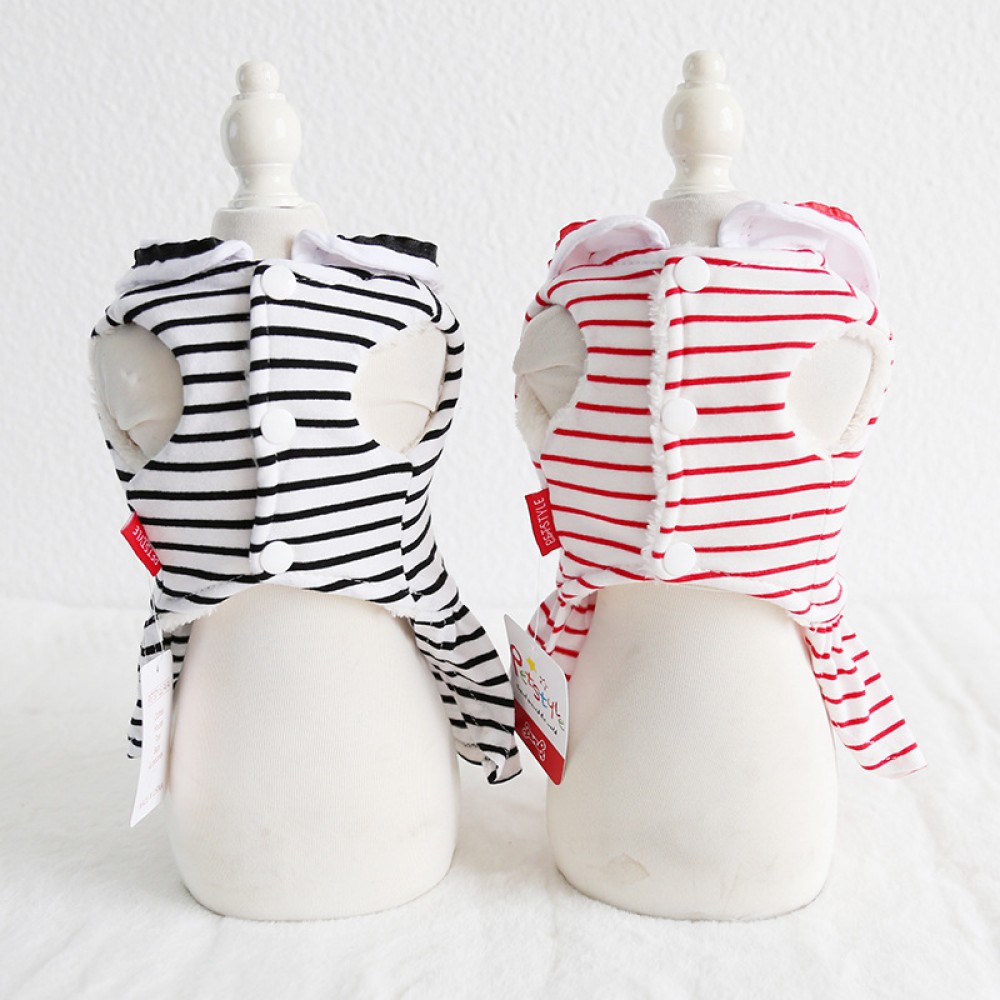 petstyle autumn and winter big bow striped skirt pet dog cotton skirt plus velvet bib cat owner