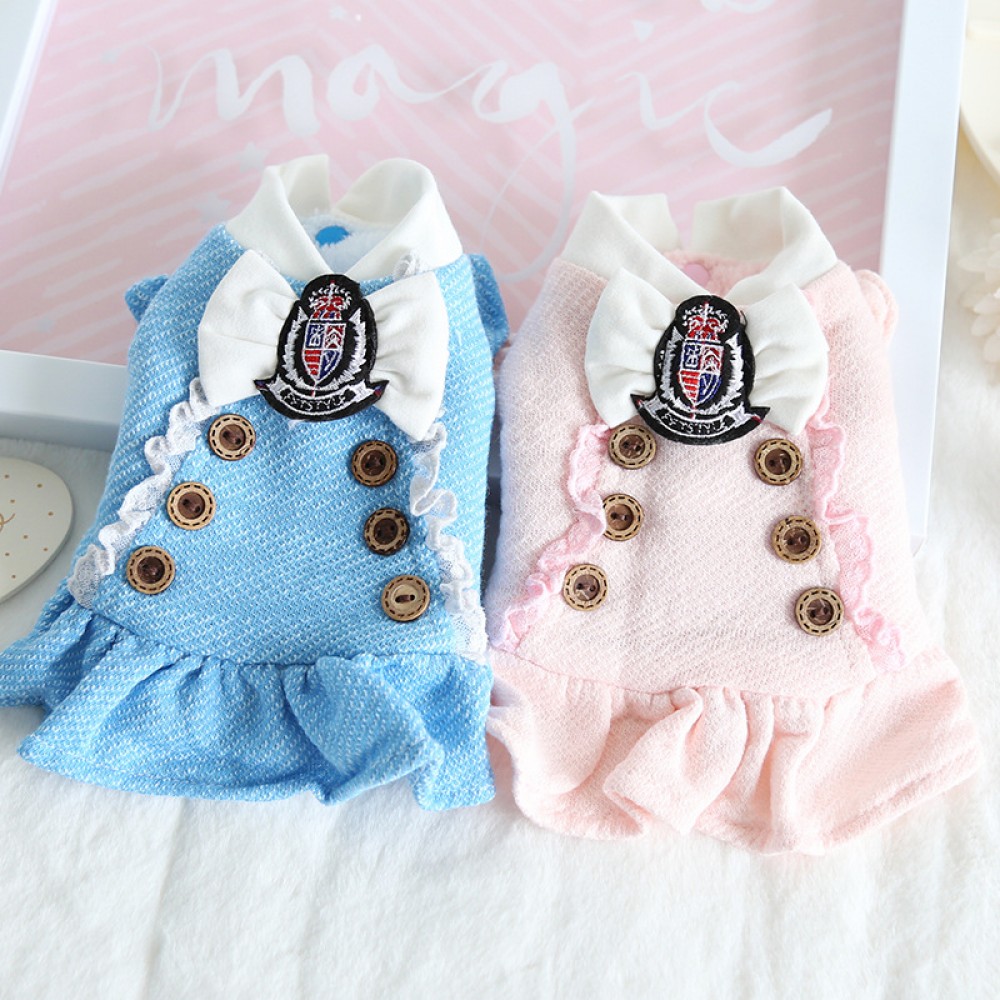 petstyle pet autumn and winter clothes wooden buckle college skirt dog plus velvet two-leg cotton coat revival student