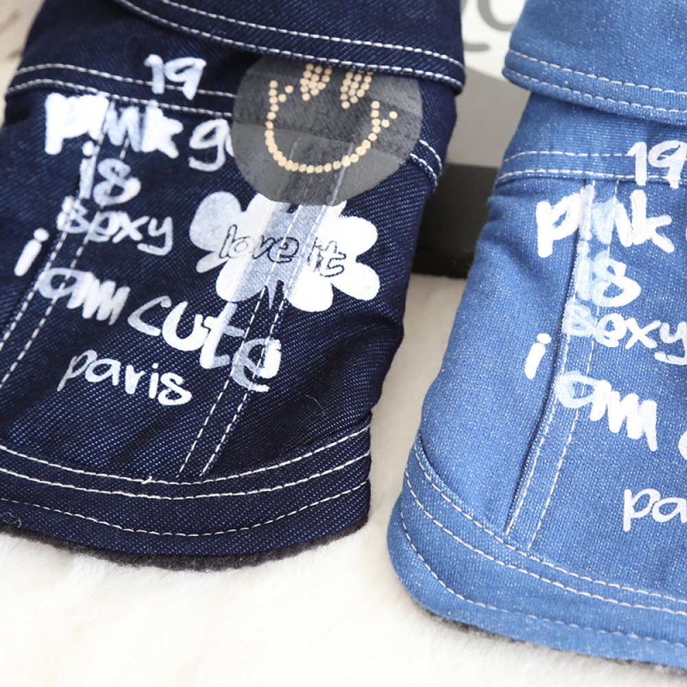Petstyle autumn and winter old denim print coat pet clothes dog clothing cat cool shoveling officer