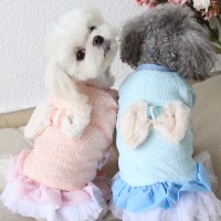 Autumn and winter clothing five-color bow cotton skirt thick warm pet clothes dog clothing