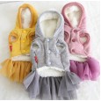 Petstyle autumn and winter new three-color big fur ball hooded skirt pet clothes dog clothing