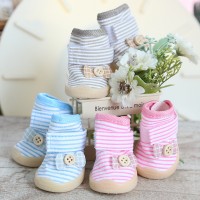 Petstyle striped button bow shoes breathable section beef tendon sole non-slip wear-resistant pet dog shoes