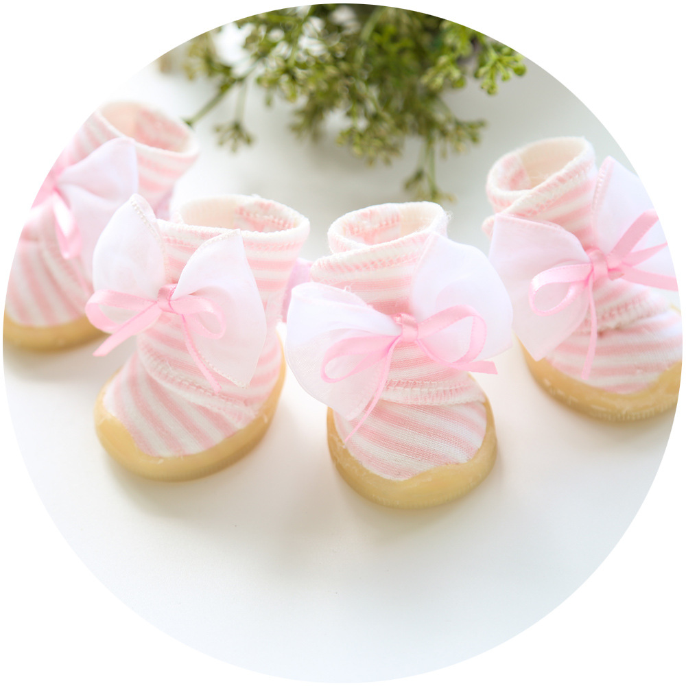 Petstyle New Fresh Bow Stripe Shoes Tendon Sole Shoes Pet Shoes Dog Shoes