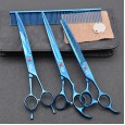 8.0 Inch Set Blue 3 Pack Pet Grooming Scissors Set Straight Cut Curved Scissors Pet Grooming Set