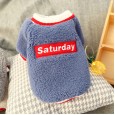 Pet dogs and cats autumn and winter new teddy bear clothes English stickers lamb cashmere round neck shirt two-legged clothing