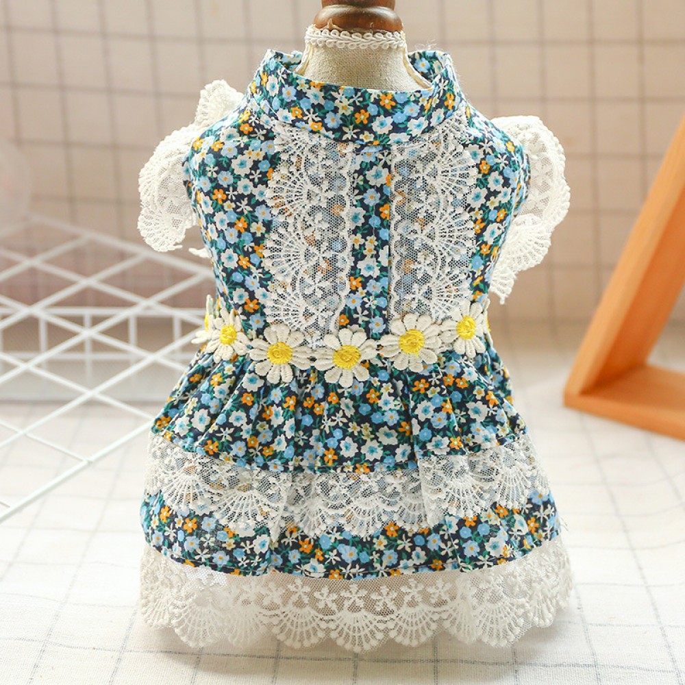 Pet spring skirt west highland bomei bixiong summer pastoral style lace dress puppies dog clothes