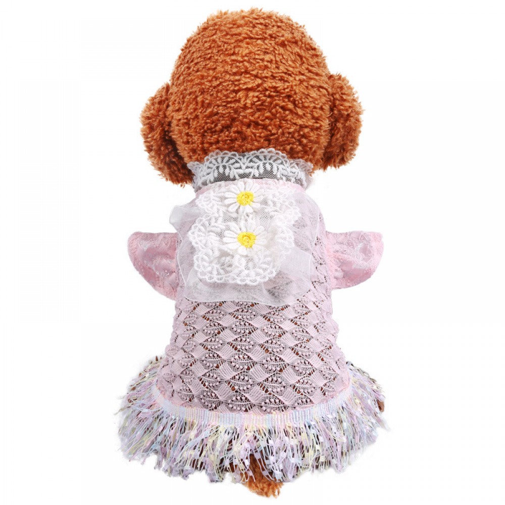 Teddy chihuahua puppies pet dog dog cat clothes early summer pink lace temperament princess skirt