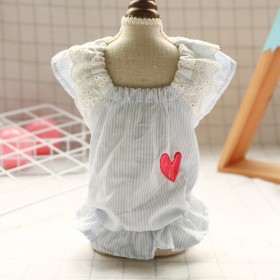 Teddy dog clothes lace doll shirt blue and white love pet dog fashion comfortable than Xiong Bomei puppies clothes