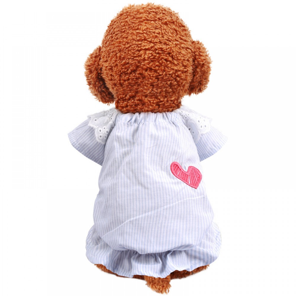 Teddy dog clothes lace doll shirt blue and white love pet dog fashion comfortable than Xiong Bomei puppies clothes