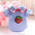 Pet cat dog clothes blue stripe small flying sleeve sequin strawberry shirt cute and comfortable Teddy little vest dog costume