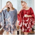 Yaoting large version of silk pajamas ladies summer bat sleeve nightdress female summer plus size home service DP1335