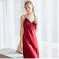 Yaoting explosion silk pajamas ladies summer long sexy suspenders nightdress home service CQ11
