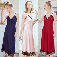 Pajamas silk sexy pajamas women summer long section simple suspenders night skirt home service CQ1178