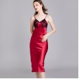 Yaoting pajamas women spring and summer silk thin section sexy V-neck strap nightdress women summer mid-length skirt home service 1675
