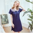 Silk nightdress ladies summer sexy lace short sleeve pajamas SQ1027