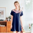 Yaoting silk sexy nightdress ladies summer sexy short-sleeved pajamas women summer SQ1028