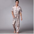 Explosion silk pajamas spring and summer two-piece suit dragon robe texture medium-sleeved trousers home service
