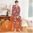 Yaoting silk pajamas men's spring and autumn long-sleeved trousers leopard red home service suit TZ1016