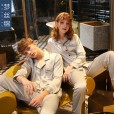 New spring and summer autumn male and female couple simulation silk pajamas silk short sleeve shorts home service suit