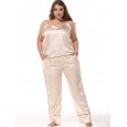 Add fertilizer plus size Ms. simulation silk pajamas silk suspenders trousers home V-neck casual two-piece suit DL