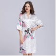 New mid-sleeved simulation silk pajamas bathrobes ladies silk spring and autumn summer silk single pajamas home service QL