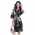New mid-sleeved simulation silk pajamas bathrobes ladies silk spring and autumn summer silk single pajamas home service QL