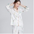 New pajamas women spring and summer summer thin silk printing long-sleeved casual home service suits can be worn outside YT