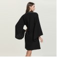 New products spring and summer summer pajamas ladies long-sleeved sexy simulation silk gown home service home service DL