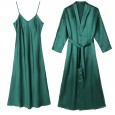 Women's pajamas simulation silk pajamas suspenders nightgown two-piece suit sexy bathrobe home service DL