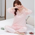 Summer spring and summer new products simulation silk ladies pajamas V-neck long-sleeved trousers suit large size home service CP