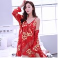 Spring and autumn winter ladies pajamas ice silk ladies suspenders nightdress simulation silk sexy nightgown two-piece suit Xia XA
