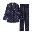 Autumn thin section men's long-sleeved suit silk home service ladies ice silk two-piece suit autumn and winter new couple nightwear