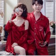 Lovers pajamas ladies summer Korean ice silk strap nightdress spring and autumn summer short sleeve trousers two-piece suit XA