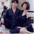Lovers pajamas ladies summer Korean ice silk strap nightdress spring and autumn summer short sleeve trousers two-piece suit XA
