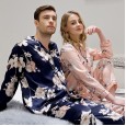 Spring and autumn summer couple pajamas long-sleeved simulation silk spring and autumn pajamas women models men and women winter thin home service suit CP