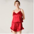 Summer and summer ladies simulation silk pajamas silk V-neck suspenders shorts two-piece pajamas home service suit DL