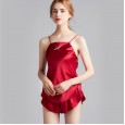 Pajamas female summer simulation silk sexy suspenders shorts two-piece suit thin section home service YT